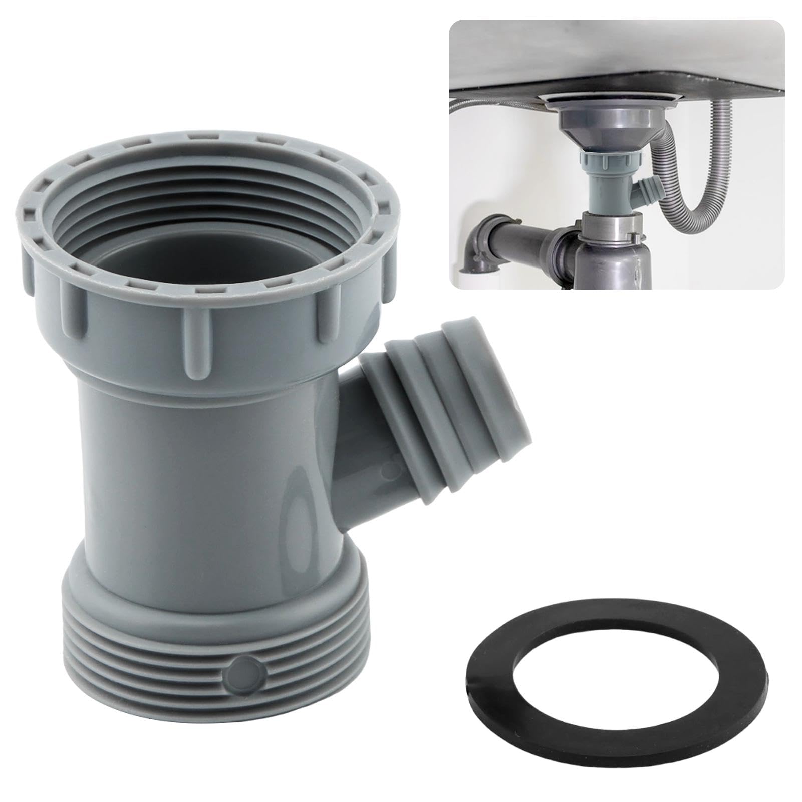 Photo 1 of Kitchen Sink Drain Pipe Adapter, Y-shaped 3 Way Basin Sewer Branch Connector, Male Female Thread Fitting Dishwasher Tailpiece Pipe Adapter, Kitchen Sink Drain Hose Attachment