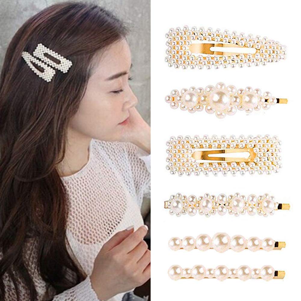 BigOtters Pearls Hair Clips, 9pcs Hairpins Headwear Barrette Hair Ties for Birthday Valentines Day Gifts Bling Styling Tools Accessories for Women Girls