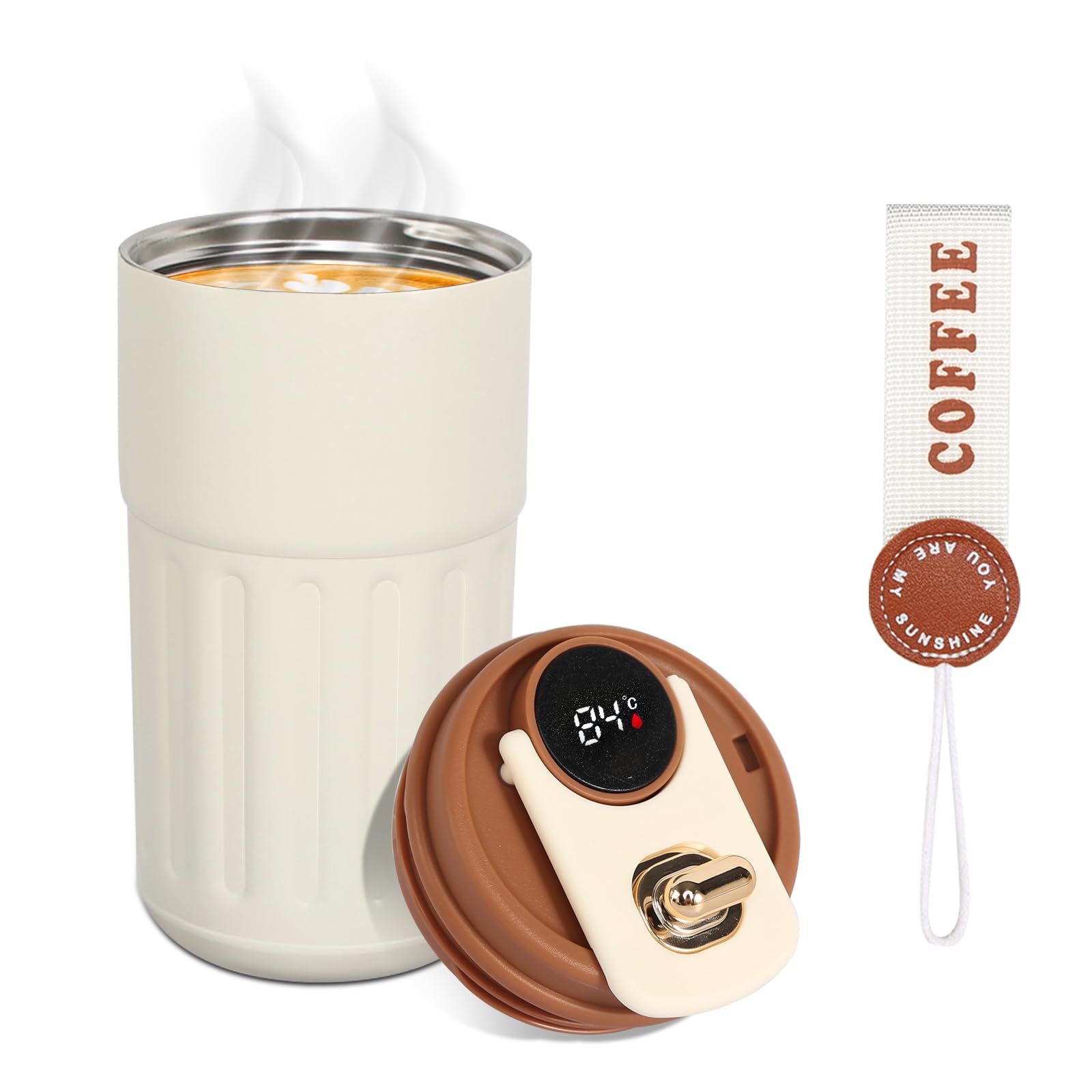 Water Bottle Flask with Temperature Display Stainless Steel Flask for Hot Drink 450mL, Insulated Coffee Mug Travel Mugs for Hot Drinks Mug Warmer Thermal Mug Thermal Cup