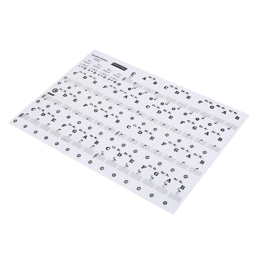 Drfeify Piano Stickers, PVC 61 and 88 Keys Piano Stickers for Beginners Kids Black Colored Piano Learning Accessory(Black)