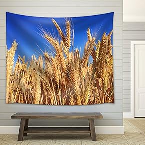 Wheat Field Under Blue Sky - Fabric Wall Tapestry Home Decor - 51x60 inches
