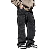 Baggy Cargo Jeans Men Teen Boys Casual Loose Jeans Flap Pockets Y2k Denim Pants 90s Hip Hop Streetwear