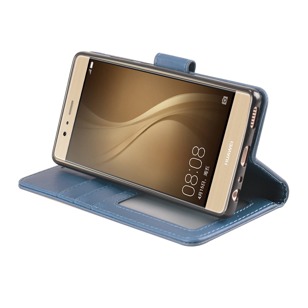 Huawei P9 Case, MagicSky Wallet Case Folio Flip Premium PU Leather Case Cover with Card Holder Slot Pockets, Wrist Strap, Magnetic Closure For Huawei P9 - Blue