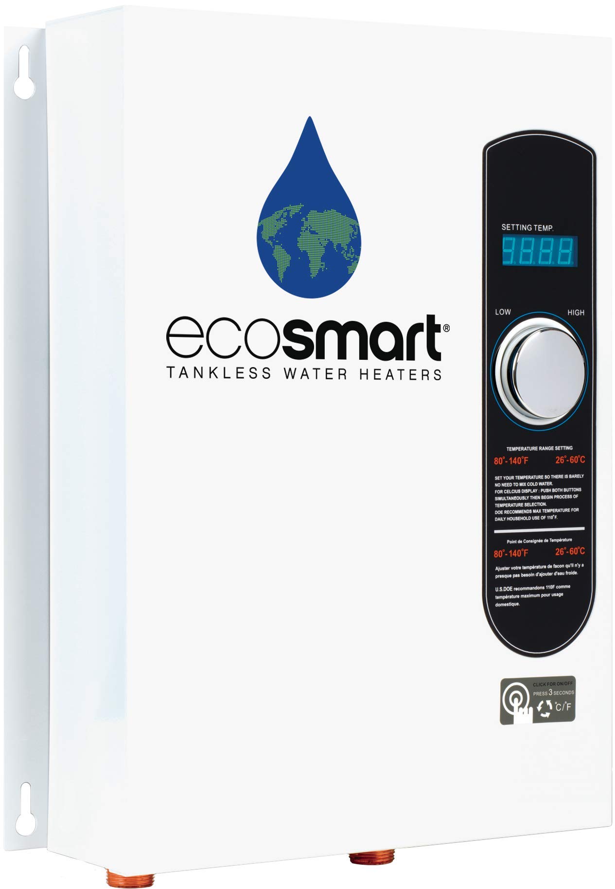 EcoSmart ECO 18 Electric Tankless Water Heater, 18 KW at 240 Volts with Patented Self Modulating Technology , 17 x 14 x 3.5, White