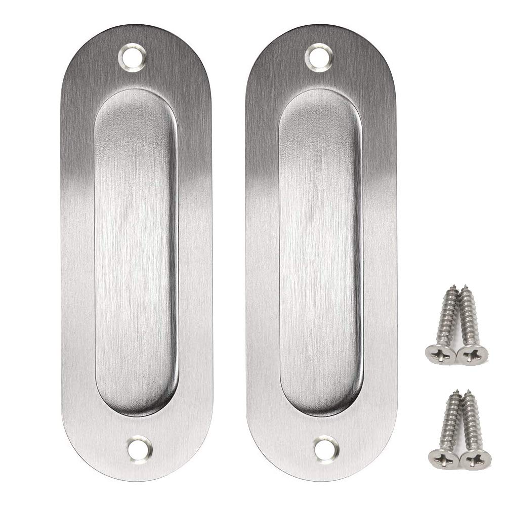 Bestgle 2 Pack Oval Flush Door Pull Handles Handles, Stainless Steel Recessed Finger Pulls Hidden Handle for Sliding Doors Cabinets Drawers - 120 x 40 x 14mm