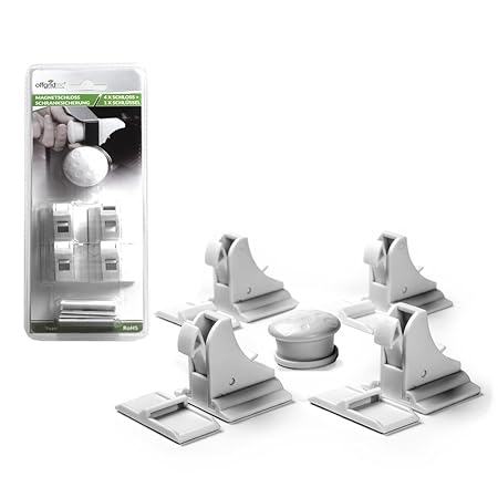 Offgridtec 009690 Magnetschloss Kindersicherung Schrankschloss, 4 Schlösser + 1 Schlüssel, weiß