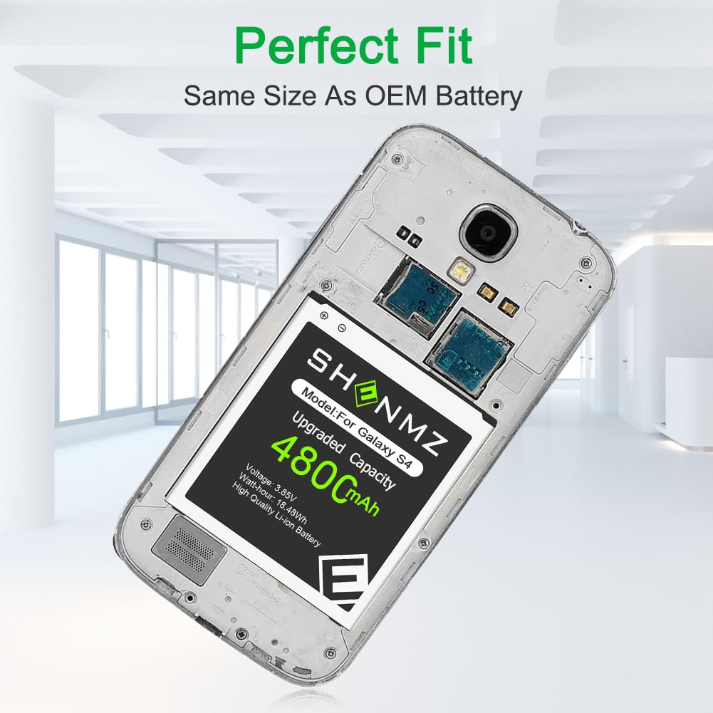 SHENMZ Galaxy S4 Battery,[Upgraded] 4800mAh Li-Polymer EB-B600BE Replacement Battery for Samsung Galaxy S4 EB-B600BE,AT&T I337,Verizon I545,Sprint L720,T-Mobile M919,R970,I9500,I9505