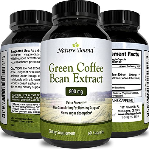 Natural Green Coffee Bean Extract Detox Cleanse Maximum Strength Weight Loss Dietary Supplement Increase Energy Appetite Suppressant Burn Fat Boost Metabolism For Women and Men by Nature Bound