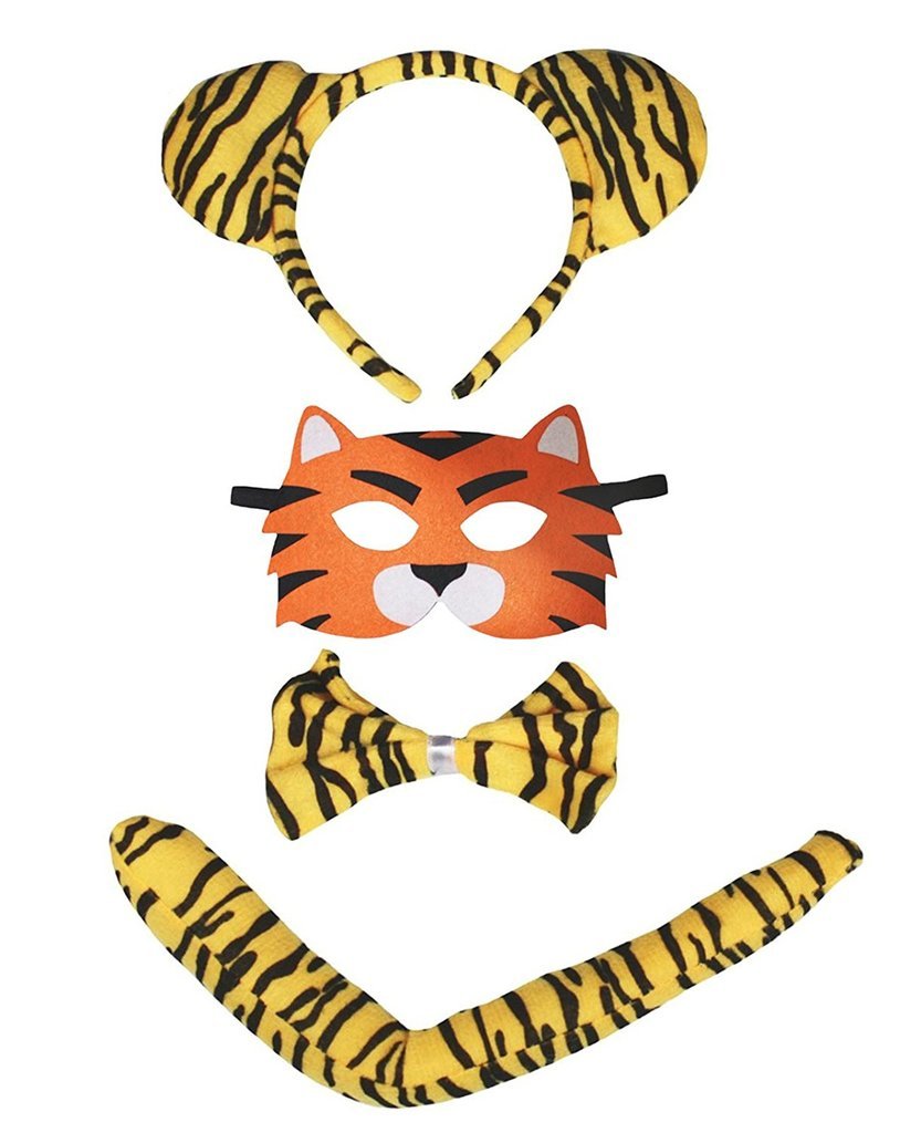 Petitebelle Headband Bowtie Tail Eye Mask 4pc Unisex Children Costume 1-5y (Tiger, One Size)