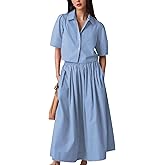 Wanzetaly Womens 2 Piece Outfits Summer Skirt Set Button Short Sleeve Tops and Maxi Skirt Dress Sets with Pockets