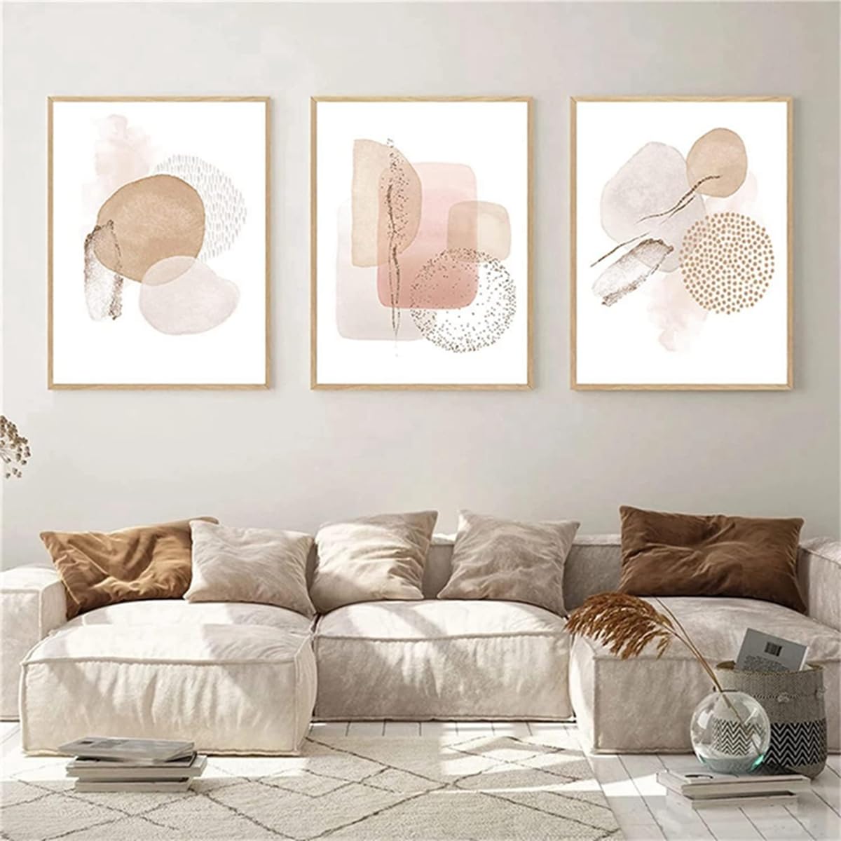 MKHFUW Set of 3 Abstract Botanical Leaf Printed Posters - Wall Art, Boho Line Drawing Woman, No Frame (Design 02, 3 Pieces - 50 x 70 cm)