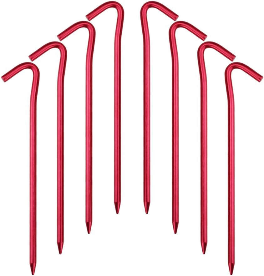 Hikemax 7075 Aluminum Tent Stakes - Ultralight 7" Hook Tent Pegs with Carrying Pouch - 25 Pack