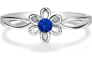 Precious Pieces Sterling Silver Simulated Birthstone Baby Ring with Flower for Little Girls