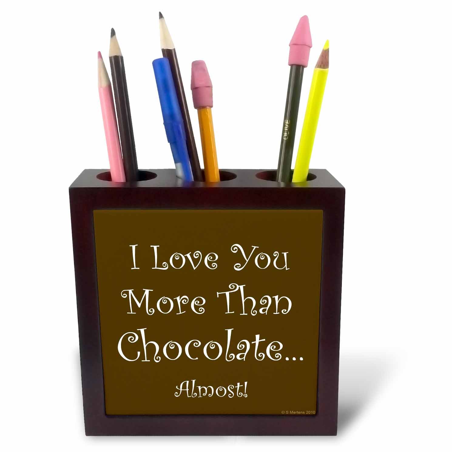 3dRose Love You More Than Chocolate-Tile Pen Holder, 5-Inch (Ph_6235_1)