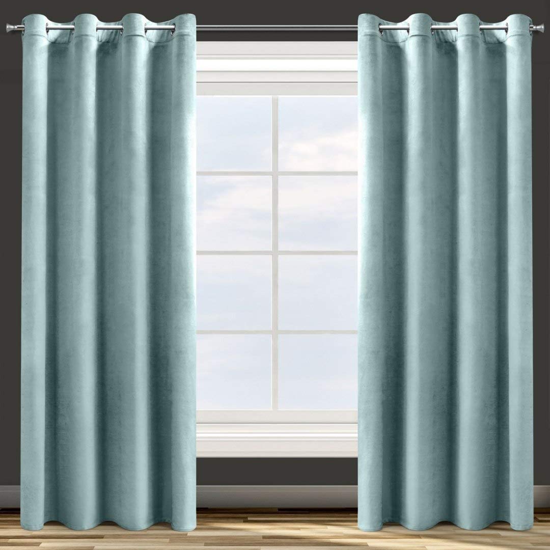Eurofirany Design91 ROSA Soft Plain Opaque Velvet Curtain with Eyelets - 1 Unit, Fluffy Panel Drape Classic Glamour Elegant Living Room Bedroom, W55 x L98, Sea