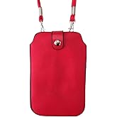 Leather Neck Pouch for iPhone Xs Max, 8 Plus & Other Smartphones (Style 3) - Red