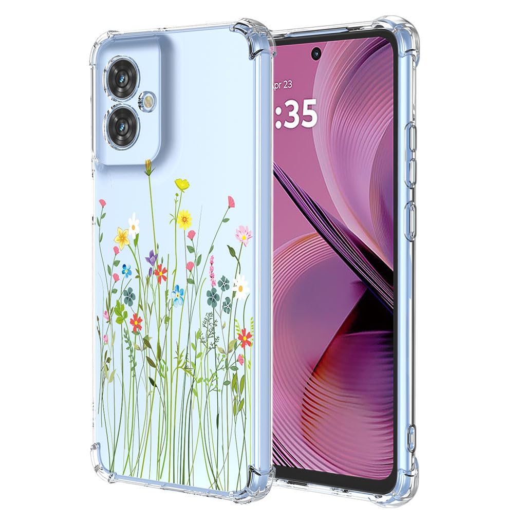 SEAHAI Case for Motorola Moto G55 5G, Ultra Thin Soft Silicone Clear Back TPU Bumper Shockproof Cover Fashion Flowers Graphic Colorful Skin Slim Case - Vines