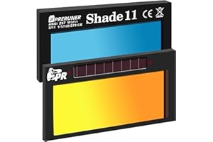 PRERUNER Core Series Gold Shade 11 Auto Darkening Welding Lens | 2"x4 1/4"x 0.2" Welding Lens | Gold Coating | Cool Blue Puddle View | Sugar Scoop/Pancake Welding Hood Replacement- 10 + Years of Experience