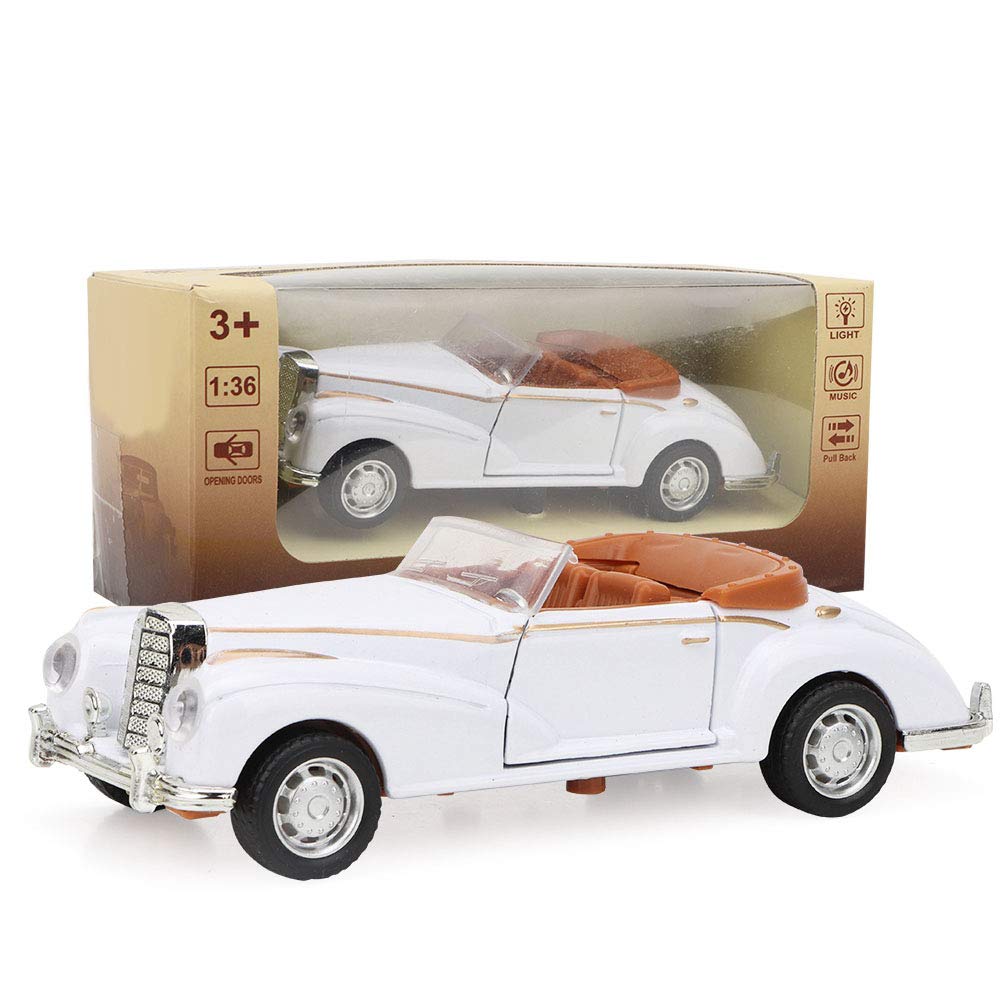Tnfeeon Classic Die Cast Model 1:36 Mini Stimulation Alloy Classic Car Roadster with Lights Sound Model Toy Vehicle The Gifts for Children[White]