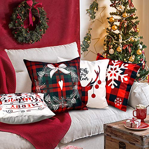 VGOODALL Christmas Pillow Covers, 4 PCS 18 Christmas Sofa Throw Pillow Case Random Style