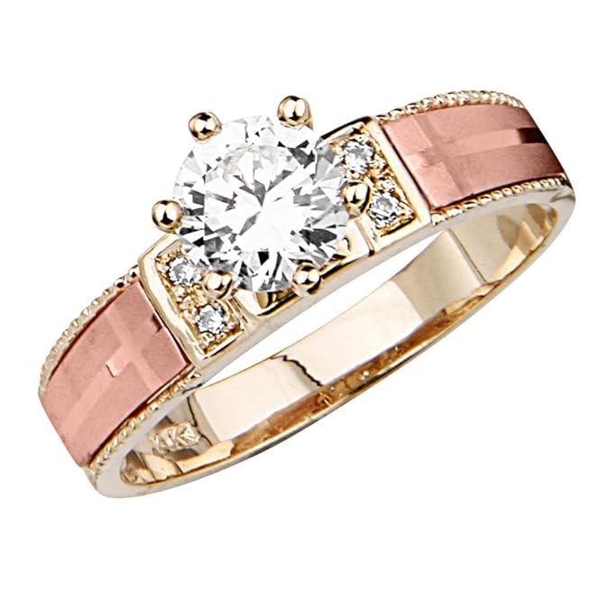 14k Tri Color Gold Wedding Engagement Ring