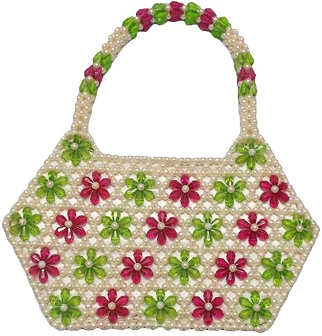 Rosy Green & Purple Hand Bag with Beads