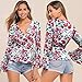 Moilant Women Floral Print T Shirt Deep V Neck Knot Shirts Long Sleeve Flare Sleeve Blouse Top Redthumb 2