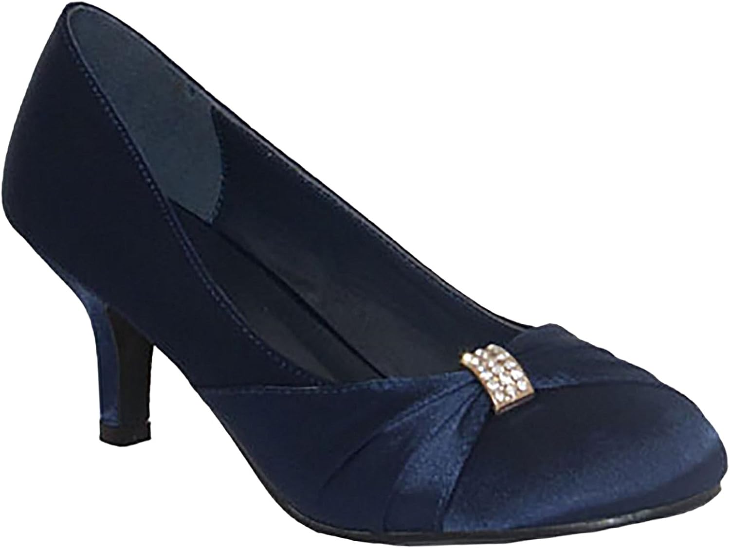Ladies Chix Satin Diamante Kitten Heel Low Bridal Wedding Smart Prom