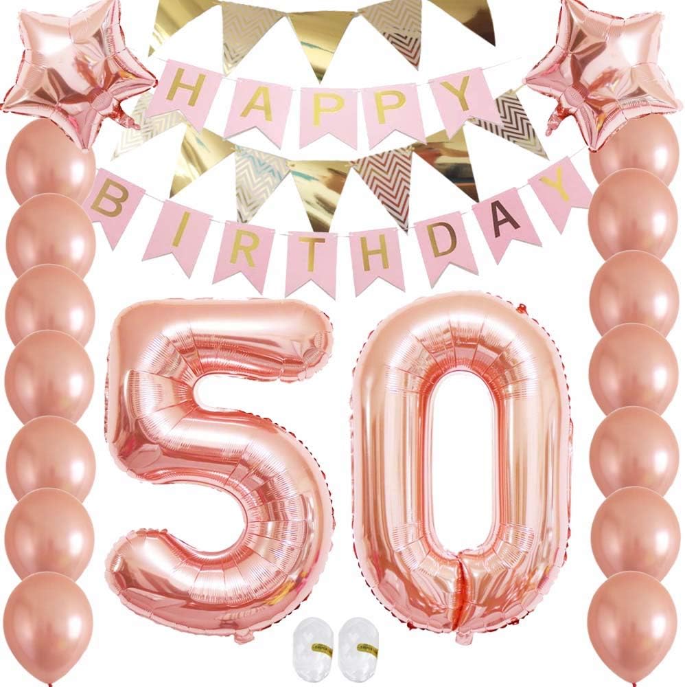 Cheeringup Rose Gold Funny Happy 50th Birthday Decorations Kit|Number 50 Balloons Set for Women and Her 50 Years Old Birthday Party Supplies,Anniversary as Gift for Photo Booth Props-Giant 40inch