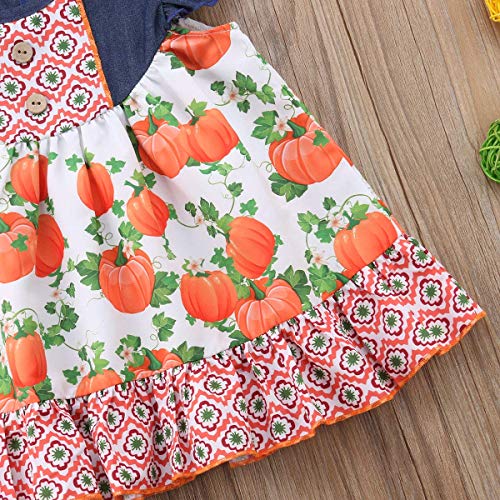 Halloween Pumpkin Print Toddler Kids Baby Girl Sleeveless Denim Patchwork A-line Dress Clothes Outfits 6M-5T (90(1-2T)) - Thumbnail 5