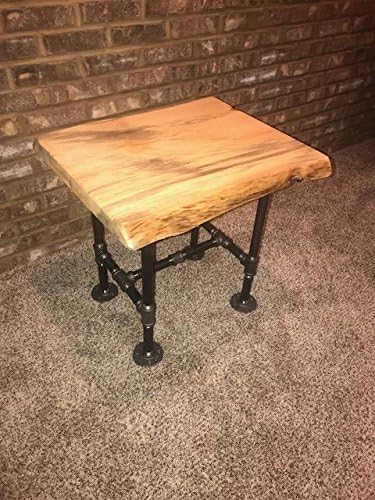 SRLWerks Industrial Pipe and Wood End Table Live Edge Rustic — Living Room Furniture — Handcrafted End Tables — Vintage Side Tables — Living Room End Tables (Natural)