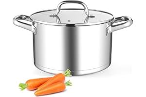 6QT Stainless Steel Stock Pot with Lid, Leonyo Small 6 Quart Soup Pot for Kitchen Cookware, Non-Stick & Tri-Ply Bottom Pasta 