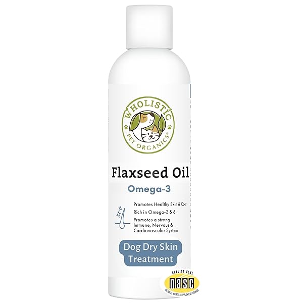 WHOLISTIC PET ORGANICS FLAXSEED OIL FOR DOGS – 16 OZ – OMEGA 3 SUPPLEMENT FOR DOG ITCHY SKIN, DRY SKIN RELIEF & SHEDDING – SKIN & COAT VITAMINS