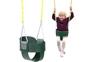 Eastern Jungle Gym Heavy-Duty High Back Full Bucket Toddler Swing Seat | Coated Swing Chains Fully Assembled | Green Swing Set Accessory
