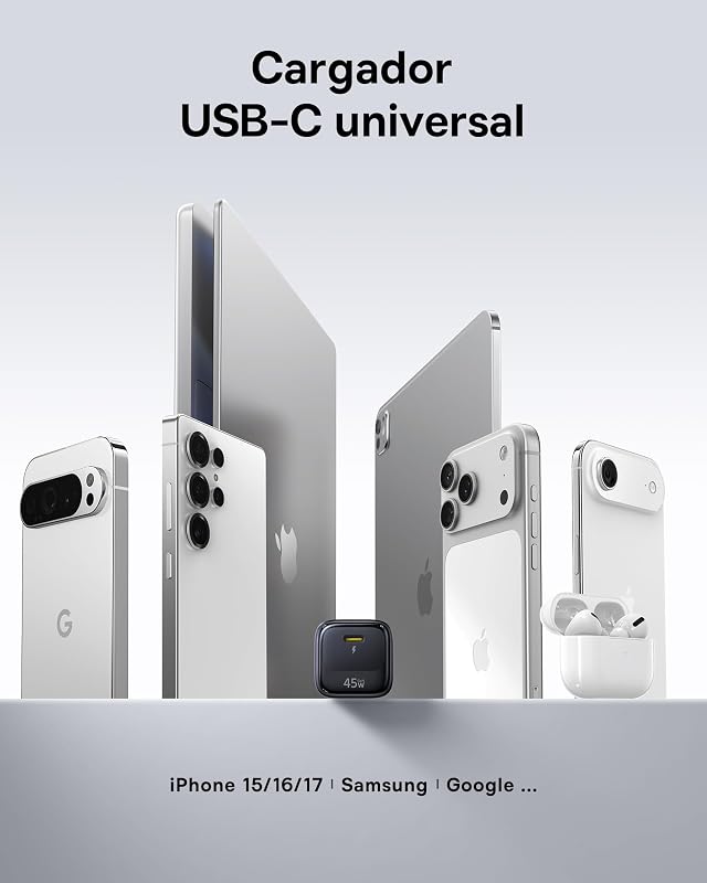 Carregador USB C de 45W GAN com cabo de 1 m, adaptador de carregamento rápido PPS PD para Samsung S25 Ultra/S24, iPhone 17/16/15 Pro MAX, iPad, MacBook, Pixel
