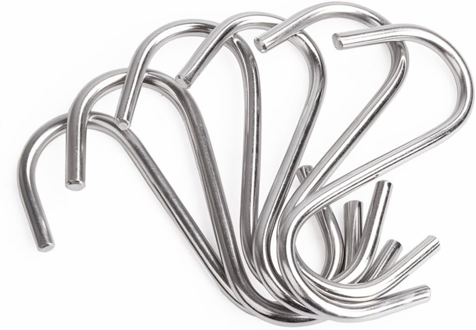 Clavi 10Pcs Utility Hooks Heavy Duty Stainless Garage Storage S Shape Kitchen Hooks Hanger for Hanging Pots and Pans Closet Hooks,10PCs/Pack (Large)