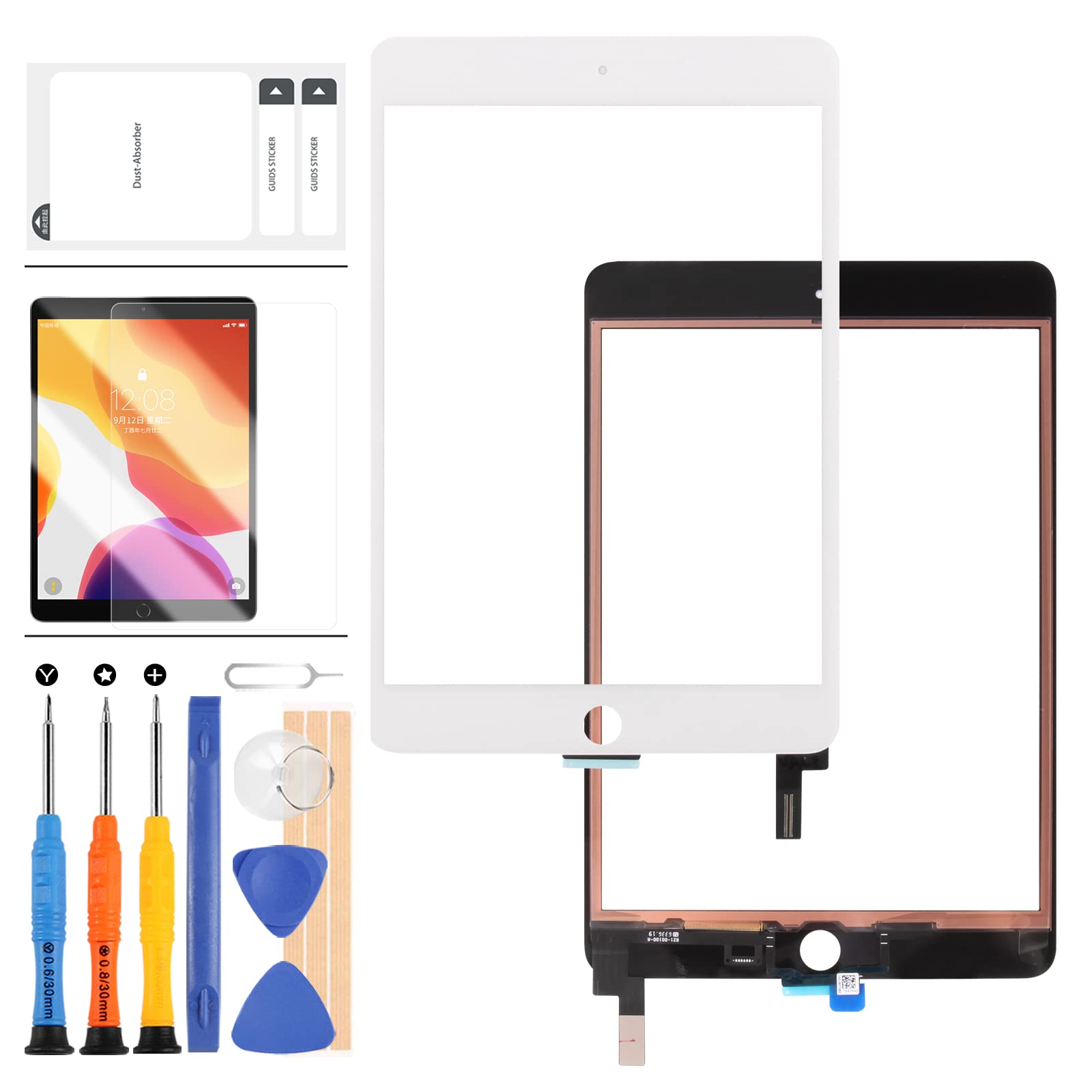 LADYSON For iPad Mini 4 Screen Replacement for iPAD mini4 A1538 A1550 7.9" Touch Digitizer Glass Touchscreen Repair Parts Assembly Kits, with Tempered Glass Protector(LCD not Include) (White)