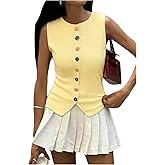 MakeMeChic Women's Button Up Sweater Vest Crew Neck Sleeveless Elegant Knitted Tank Top