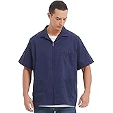 TopTie Unisex Zip Front Smock Short-Sleeve Zippered Work Shirt Utility Jacket