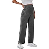 LOKTENPIE Maternity Pants Wide Leg Over The Belly Pregnancy Casual and Work Trousers Maternity Pajama Pants with Pockets
