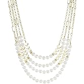 Long Fashion Pearl Necklace for Women, Fashion Faux Pearl Statement Layered Chain Necklace, Short Layered Pearl Strand Necklace, Costume Jewelry