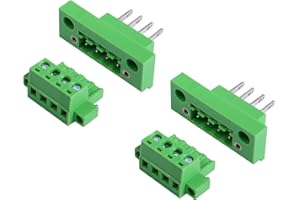 GINTOOYUN 2 Sets 4 Pin 5.08 mm Terminal, 4-Pin Pluggable Screw Terminal Block Connectors, 4P Through-Wall Terminal Connectors 2EDGWB+2EDGKM with Screw Lock Plate Fixed