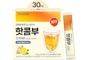 TEAZEN Lemon Ginger Hot Kombucha Tea, Live Probiotics & Postbiotics, Relaxation and Warmth for Colds and Sore Throat, Hydration Drink Mix, Sugar Free, 30 Sticks, 5.29oz