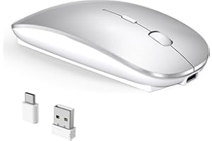 Wireless Mouse for MacBook Air/Pro, USB A & USB C Rechargeable Laptop Mouse, Slim Portable Optical Mice, Quiet Click, Long Ba
