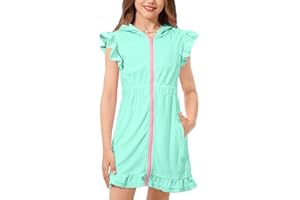 BesserBay Girls Swim Coverups Zip Up with Hood Swimsuit Cover Up Elastic Waist Quick Dry with Pockets 4-12 Years