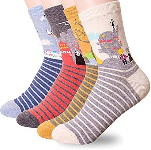 Women's Japan Animation Cartoon , Cute Lovely Animal Socks Cat and Dog Gift Idea, Miyazaki 4 P, One Size