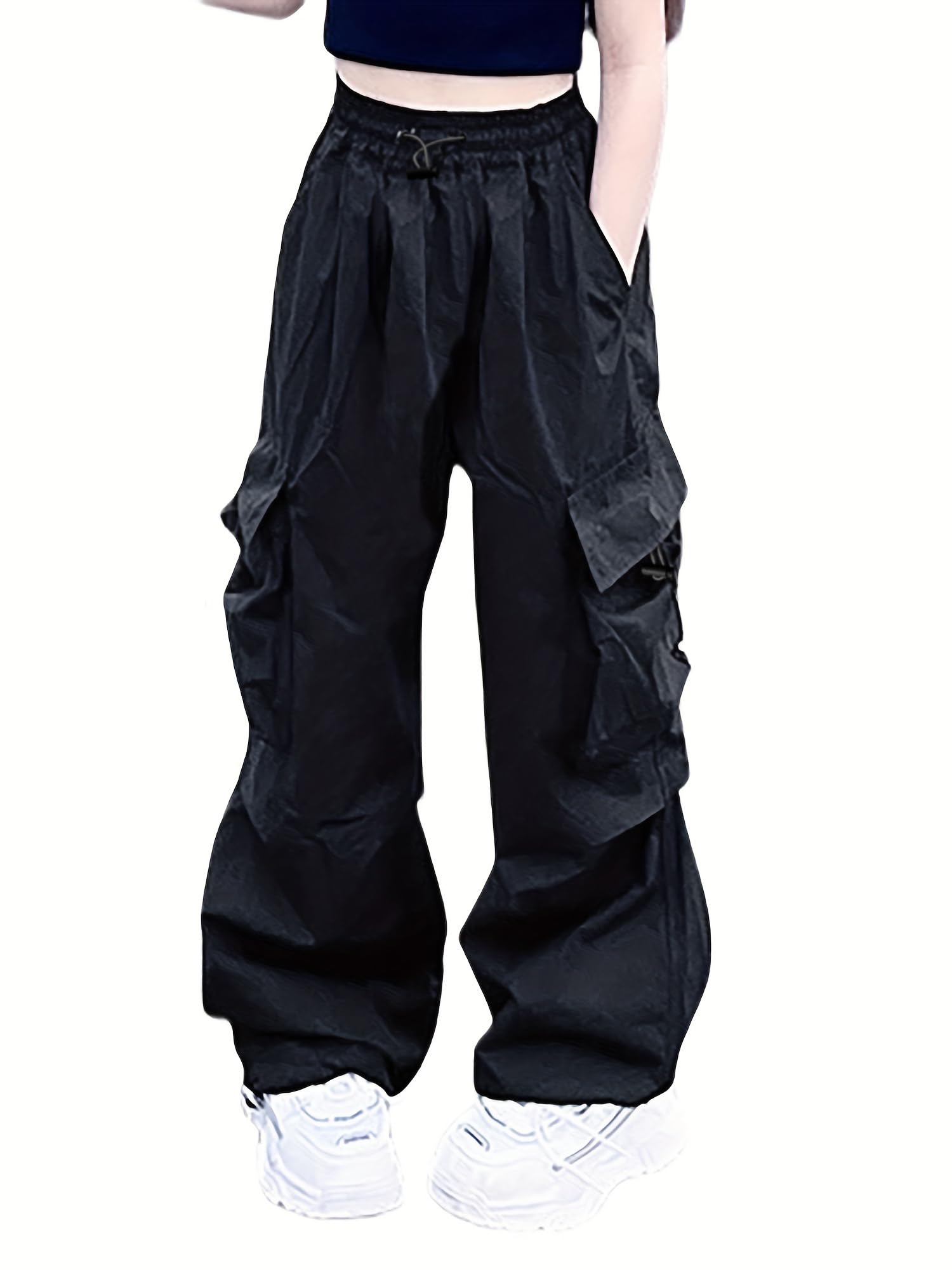 Nanasait Girls Cargo Jogger Pants Sweatpants with Pockets,6-11 Years
