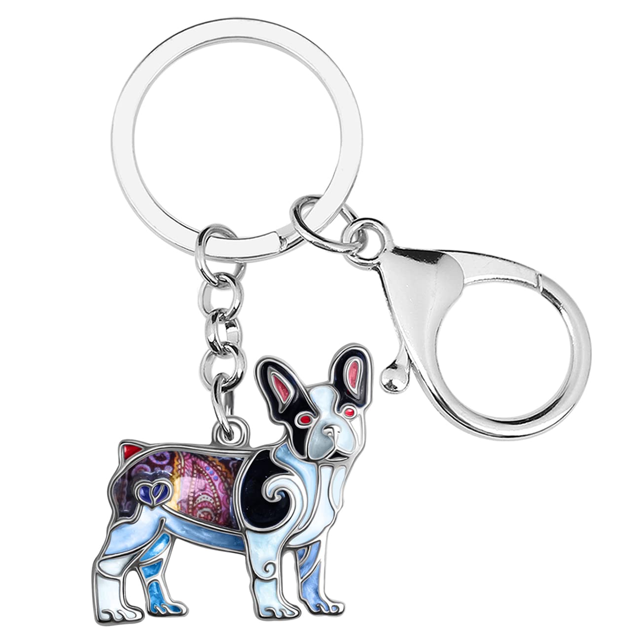 Enamel Alloy French Bulldog Keychain Pet Dog Keyring For Women Girls Bag Wallet Charms Gift (Black)
