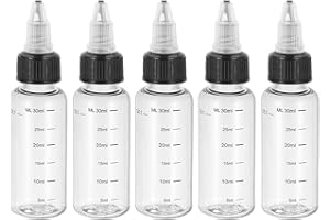 PATIKIL 1oz(30ml) Plastic Dispensing Bottle, 5Pcs Squeeze Graduated Empty Bottles with Black Twist Cap for Liquids, Inks, Oil