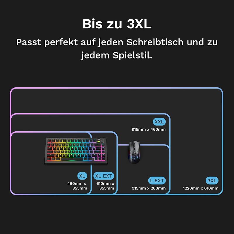 Gaming Musmatta GMP 2 GLED Large Extended – 2-Zones RGB-belysning, InfiniGlow sömlös Kant, Premium tygyta, Halkfri gummibas – 915 mm×280 mm×3 mm – extra stor skrivbordsmatta